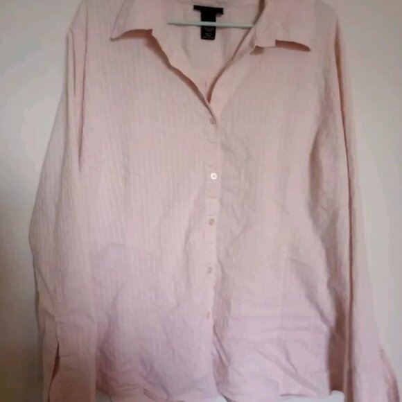 Lane Bryant Women's Plus Size 26-28 Green, Pink And Tan Button Up Shirt lot of 3 - Picture 2 of 5